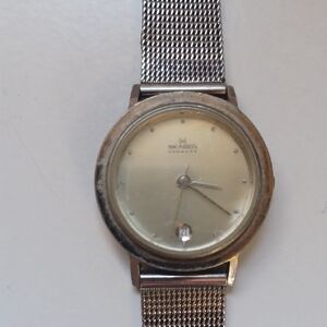 Ladies Vintage SKAGEN Silver Face Silver Mesh Watch with Date and Second Hand